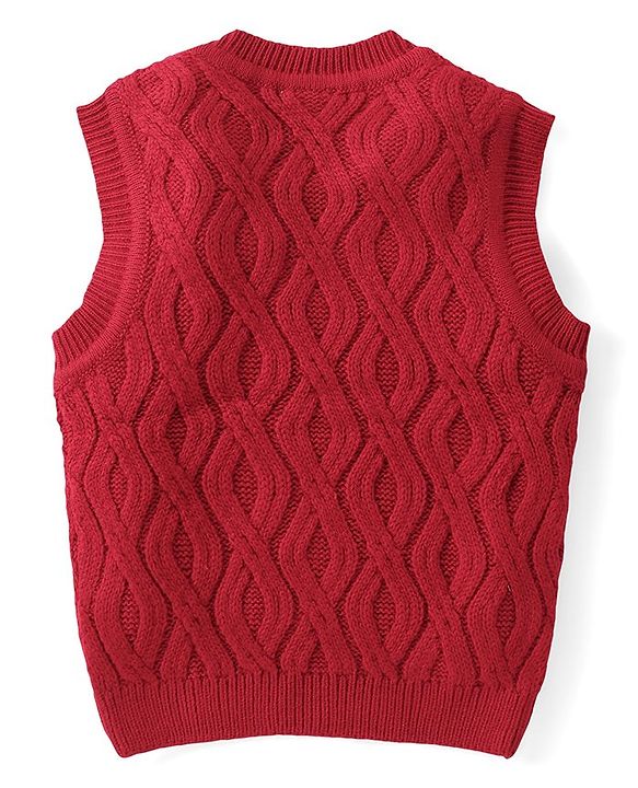 Babyhug Knitted Sleeveless Pullovers Sweater With Cable Knit Design - Red