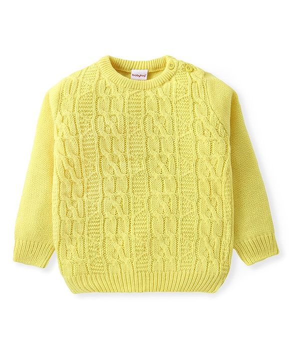 Babyhug Knitted Full Sleeves Pullover Sweater With Cable Knit Design - Yellow