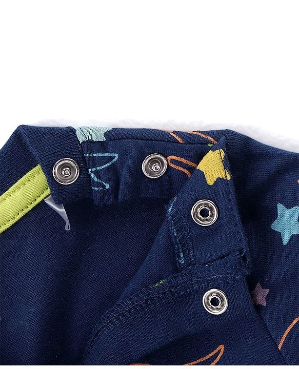 Babyhug Cotton Knit Full Sleeves Night Suit with Dino Print - Navy Blue