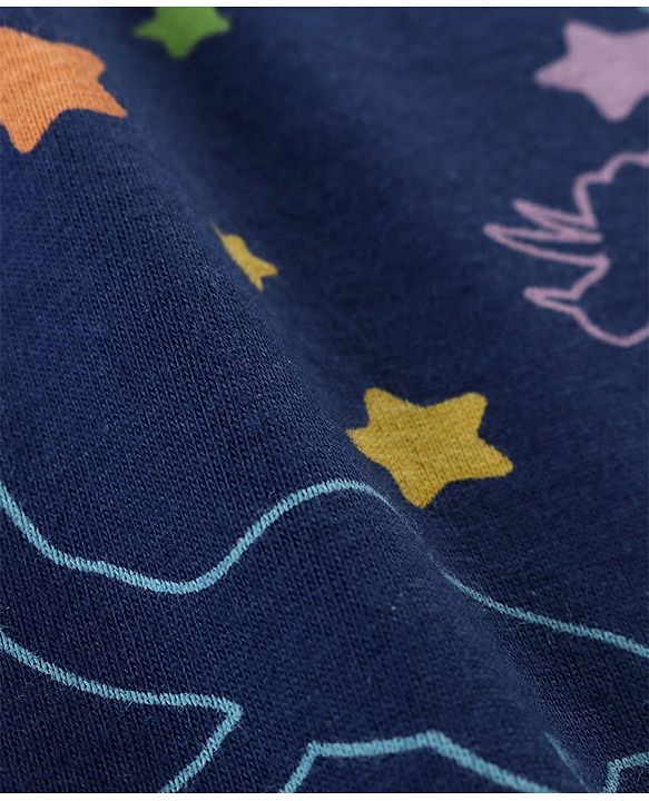 Babyhug Cotton Knit Full Sleeves Night Suit with Dino Print - Navy Blue