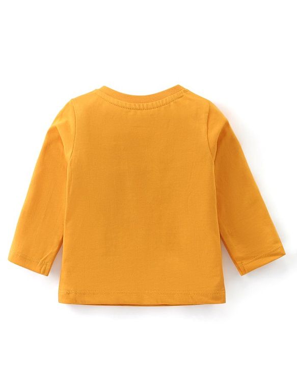 Babyhug Cotton Knit Full Sleeves T-Shirt & Lounge Pants Set With Bear Print - Mustard & Blue