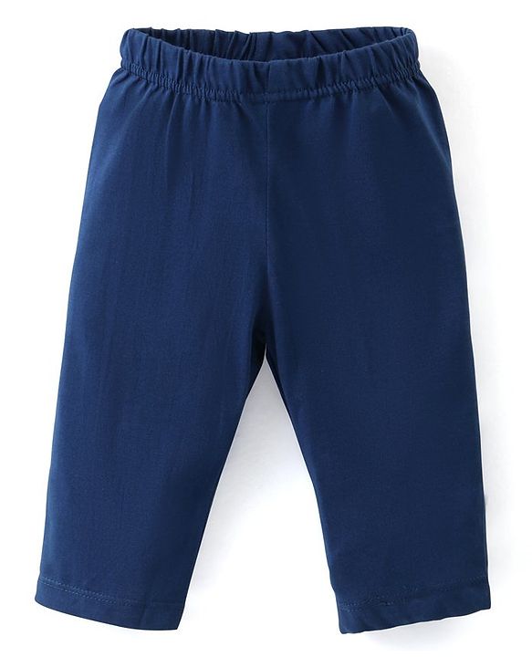 Babyhug Cotton Knit Full Sleeves T-Shirt & Lounge Pants Set With Bear Print - Mustard & Blue