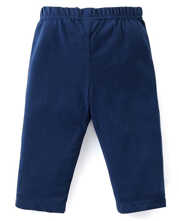Babyhug Cotton Knit Full Sleeves T-Shirt & Lounge Pants Set With Bear Print - Mustard & Blue