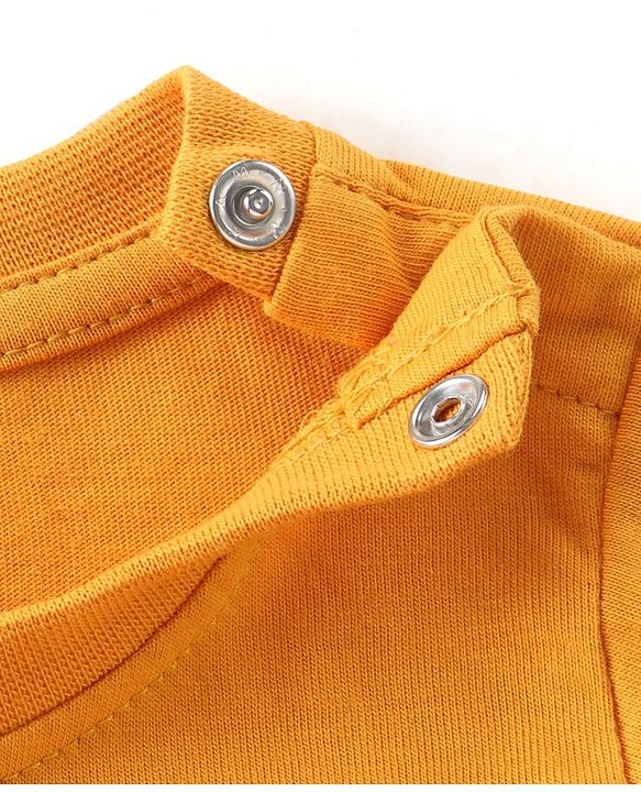 Babyhug Cotton Knit Full Sleeves T-Shirt & Lounge Pants Set With Bear Print - Mustard & Blue