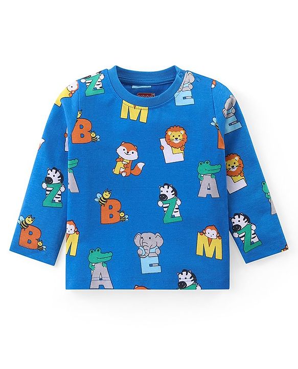 Babyhug Cotton Knit Full Sleeves Night Suit with Animal Print - Blue
