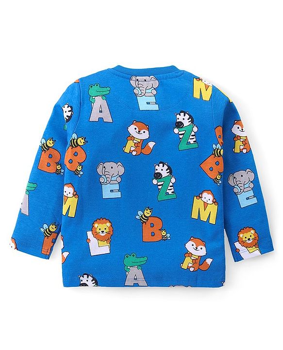 Babyhug Cotton Knit Full Sleeves Night Suit with Animal Print - Blue