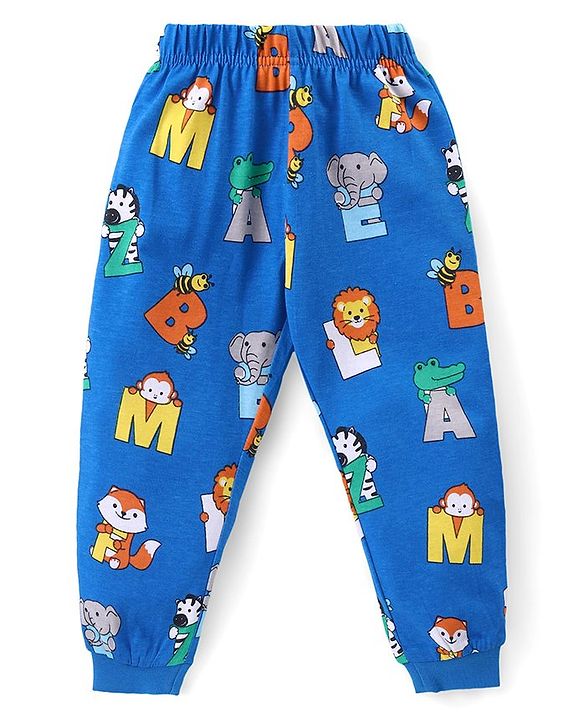 Babyhug Cotton Knit Full Sleeves Night Suit with Animal Print - Blue