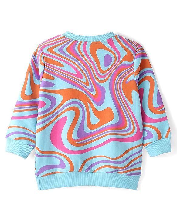 Babyhug Cotton Knit Full Sleeves Sweatshirt with Marble & Text Print - Multicolour