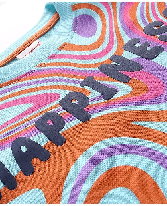 Babyhug Cotton Knit Full Sleeves Sweatshirt with Marble & Text Print - Multicolour