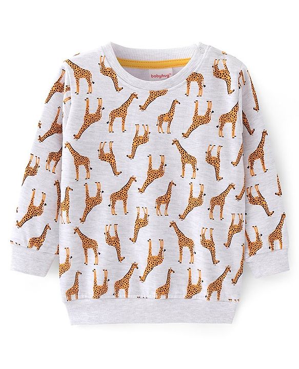 Babyhug Cotton Knit Full Sleeves Sweatshirts with Giraffe Print Pack of 2 - White & Green