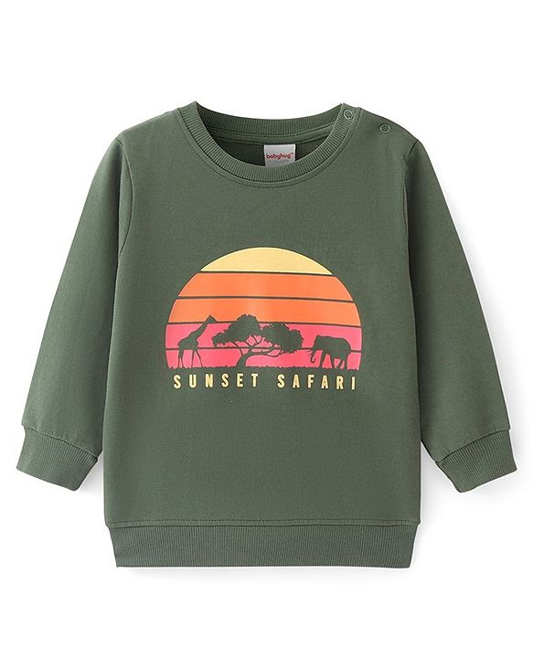 Babyhug Cotton Knit Full Sleeves Sweatshirts with Giraffe Print Pack of 2 - White & Green