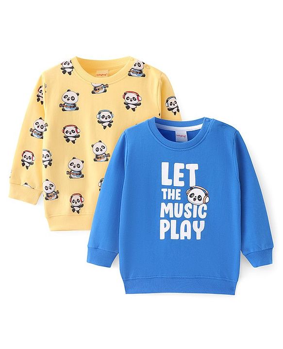 Babyhug Cotton Knit Full Sleeves Sweatshirts With Panda Print Pack of 2 - Yellow & Blue