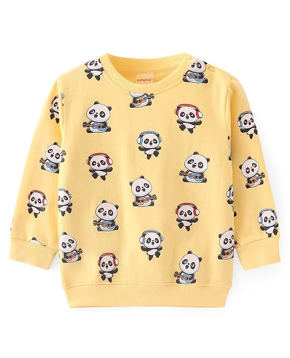 Babyhug Cotton Knit Full Sleeves Sweatshirts With Panda Print Pack of 2 - Yellow & Blue