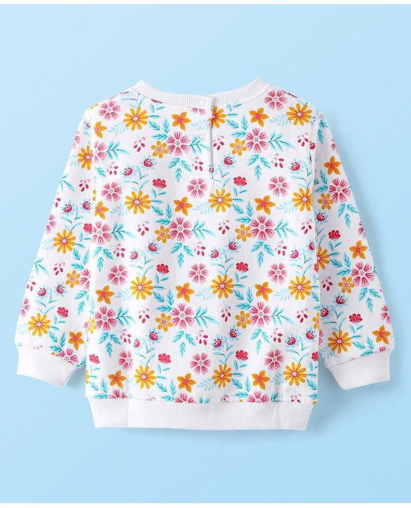 Babyhug Cotton Knit Full Sleeves Sweat Shirts with Floral & Deer Graphics Pack of 2 - White & Orange