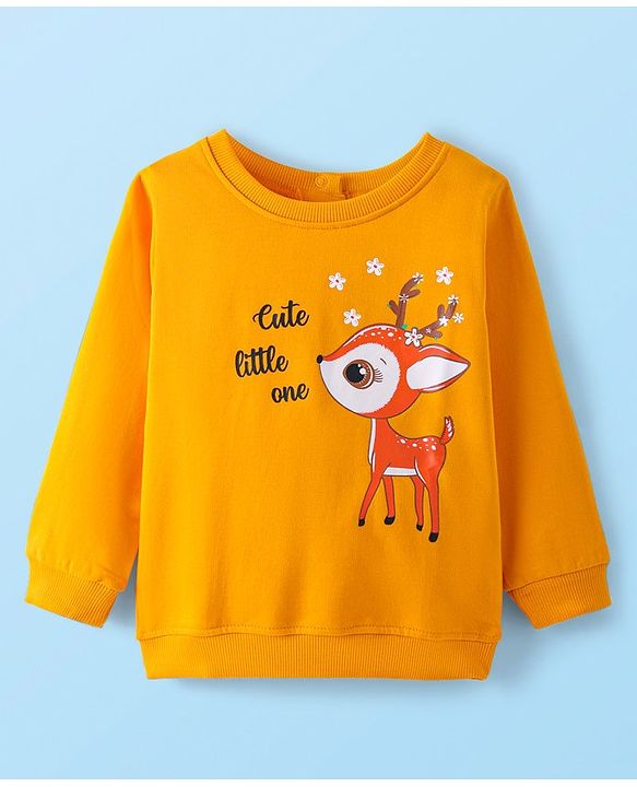 Babyhug Cotton Knit Full Sleeves Sweat Shirts with Floral & Deer Graphics Pack of 2 - White & Orange