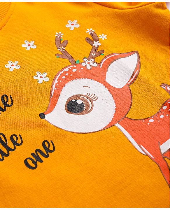 Babyhug Cotton Knit Full Sleeves Sweat Shirts with Floral & Deer Graphics Pack of 2 - White & Orange