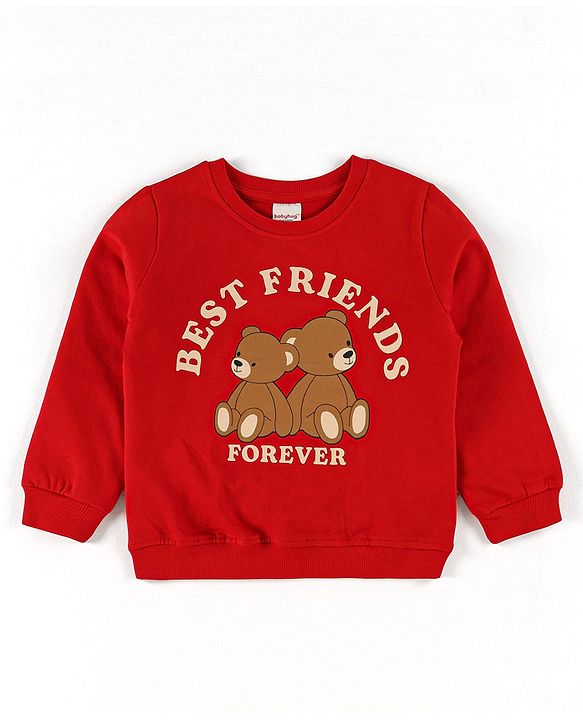 Babyhug Cotton Knit Full Sleeves Sweatshirts with Text & Bear Graphics Pack of 2 - Red & White