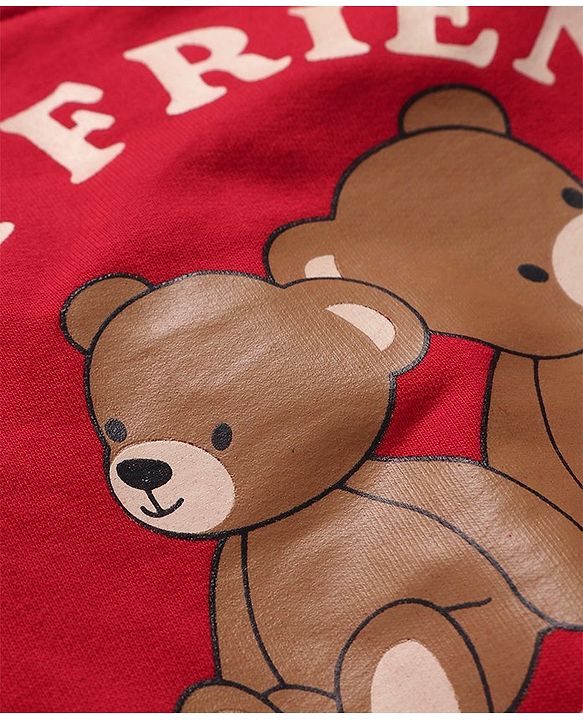 Babyhug Cotton Knit Full Sleeves Sweatshirts with Text & Bear Graphics Pack of 2 - Red & White