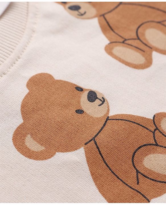 Babyhug Cotton Knit Full Sleeves Sweatshirts with Text & Bear Graphics Pack of 2 - Red & White