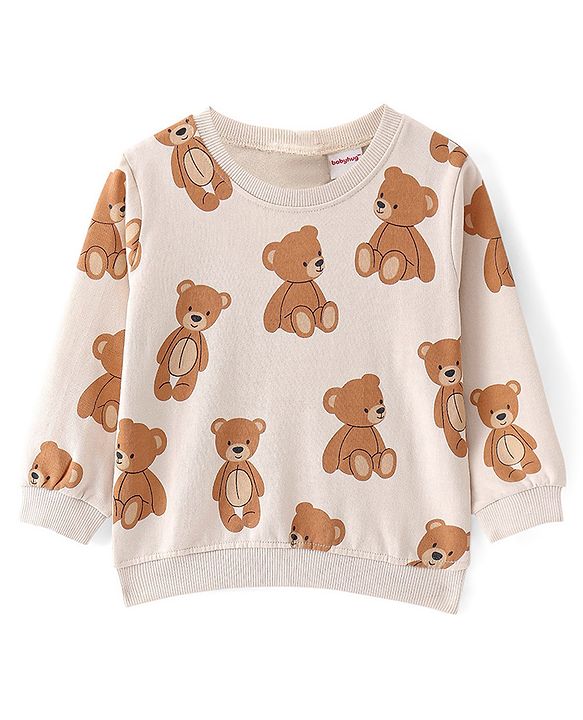Babyhug Cotton Knit Full Sleeves Sweatshirts with Text & Bear Graphics Pack of 2 - Red & White