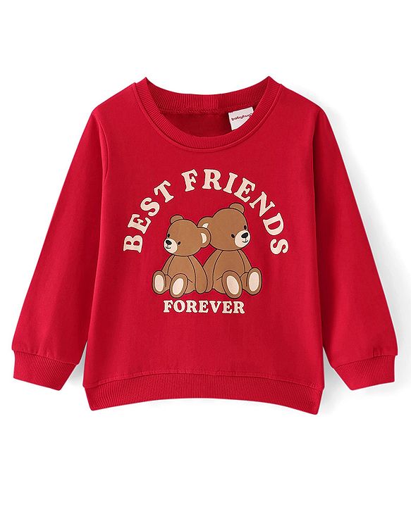 Babyhug Cotton Knit Full Sleeves Sweatshirts with Text & Bear Graphics Pack of 2 - Red & White