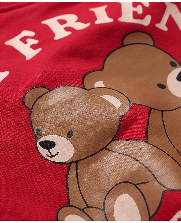 Babyhug Cotton Knit Full Sleeves Sweatshirts with Text & Bear Graphics Pack of 2 - Red & White