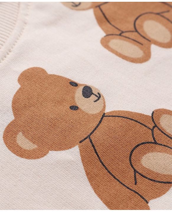 Babyhug Cotton Knit Full Sleeves Sweatshirts with Text & Bear Graphics Pack of 2 - Red & White