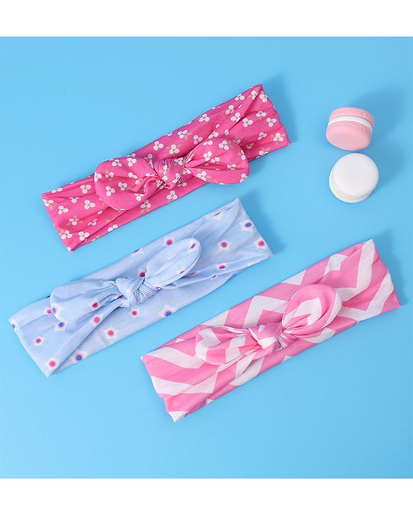 Babyhug Free Size Headbands With Bow Applique Pack of 3 - Pink & Blue
