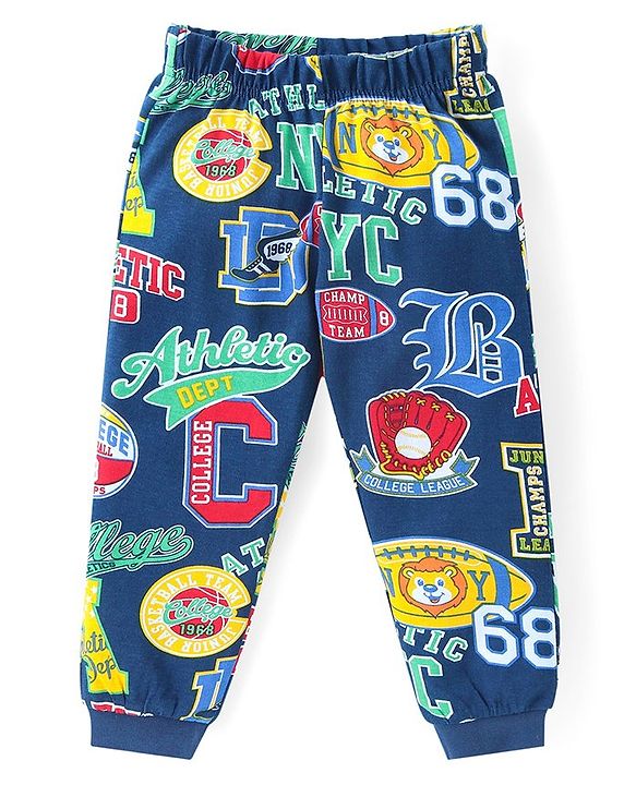 Babyhug Cotton Knit Full Sleeves Night Suit With Varsity Print - Navy