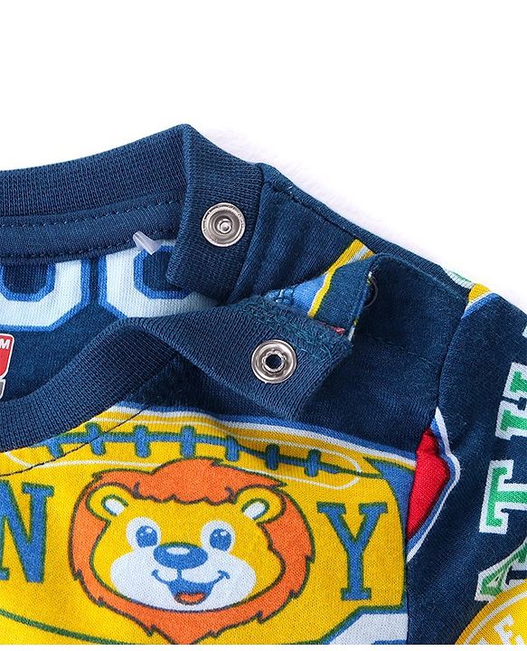 Babyhug Cotton Knit Full Sleeves Night Suit With Varsity Print - Navy