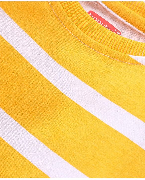 Babyhug Cotton Knit Full Sleeves Striped T-Shirt- Yellow