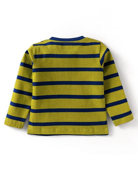 Babyhug Cotton Knit Full Sleeves Striped T-Shirt - Olive Green