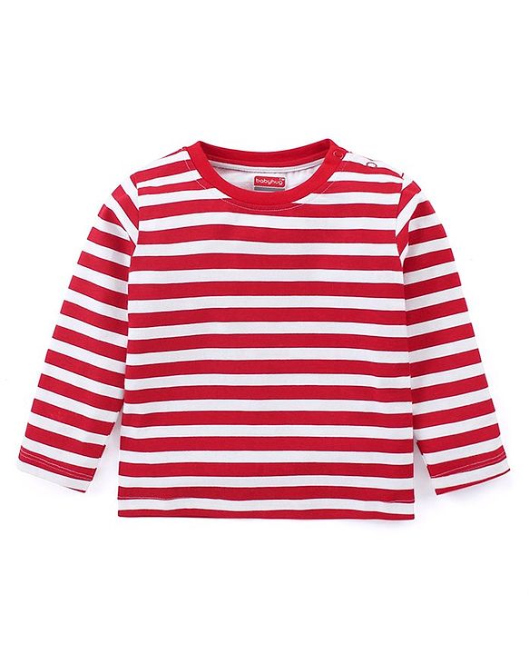 Babyhug Cotton Knit Full Sleeves Striped T-Shirt - Red & White