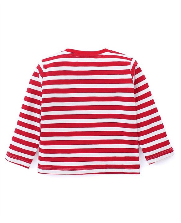 Babyhug Cotton Knit Full Sleeves Striped T-Shirt - Red & White
