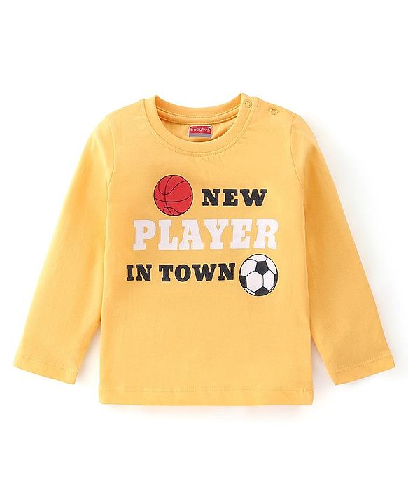 Babyhug Cotton Knit Full Sleeves T-Shirt with Text Graphics - Yellow
