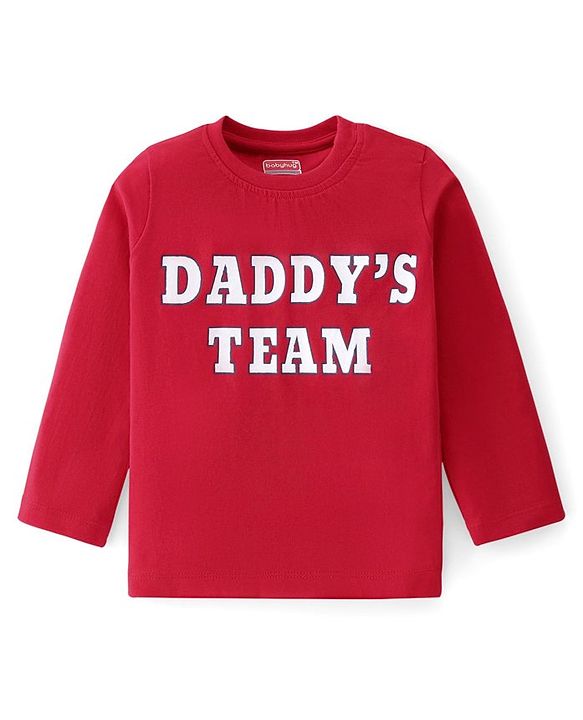 Babyhug Cotton Knit  Full Sleeves T-Shirt with Text Print - Red