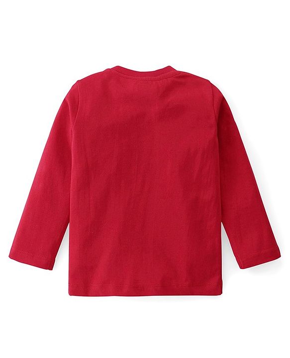 Babyhug Cotton Knit  Full Sleeves T-Shirt with Text Print - Red
