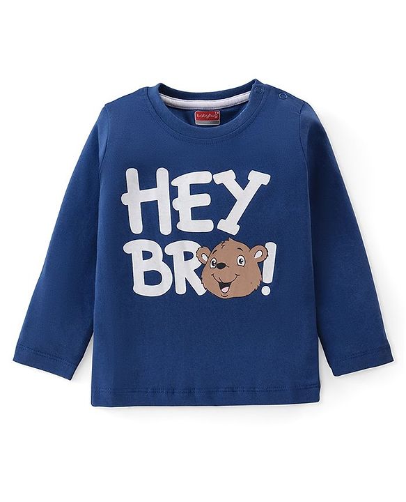 Babyhug Cotton Knit  Full Sleeves T-Shirt With Text & Bear Print - Navy Blue