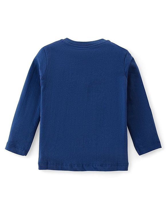 Babyhug Cotton Knit  Full Sleeves T-Shirt With Text & Bear Print - Navy Blue