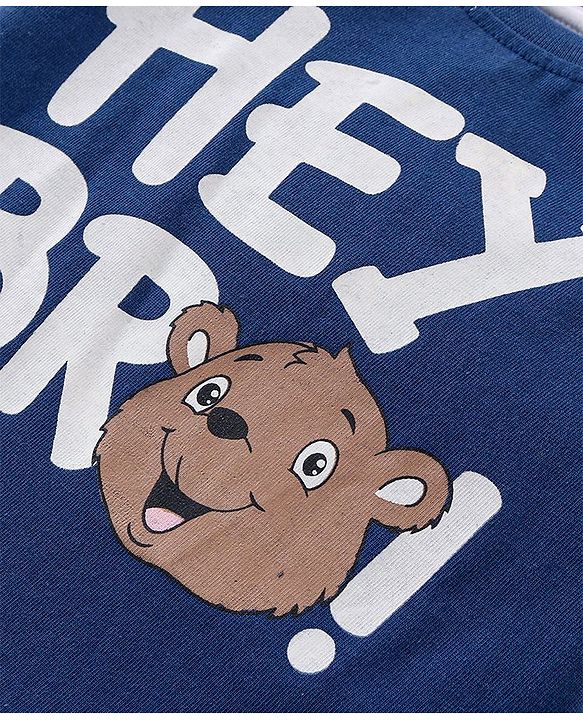 Babyhug Cotton Knit  Full Sleeves T-Shirt With Text & Bear Print - Navy Blue