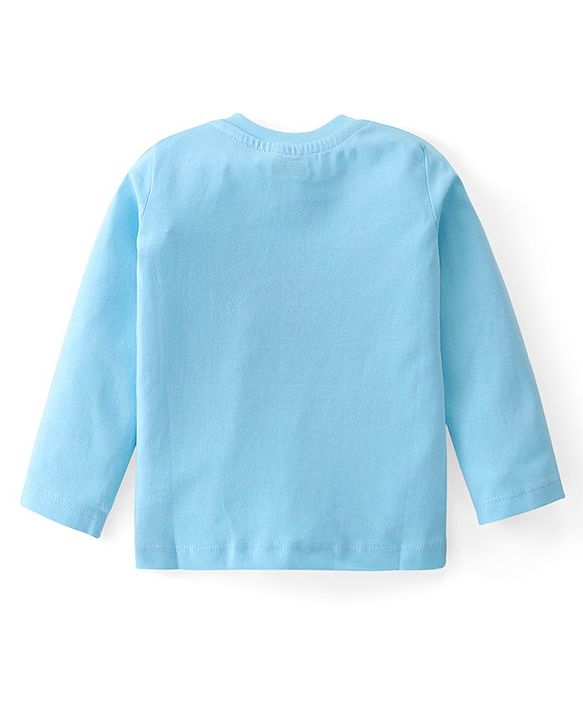 Babyhug Cotton Knit Full Sleeves T-Shirt with Animal & Text  Print - Blue