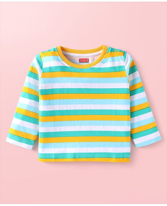 Babyhug Cotton Knit Full Sleeves Striped T-Shirt - Green