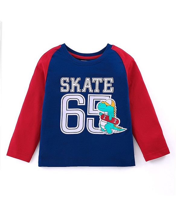 Babyhug Cotton Knit Full Raglan Sleeves Dino & Text Printed T-Shirt - Royal Blue