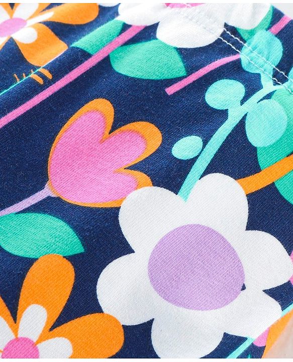 Babyhug Cotton Lycra Knit Full Length Stretchable Leggings with Floral Print - Multicolour
