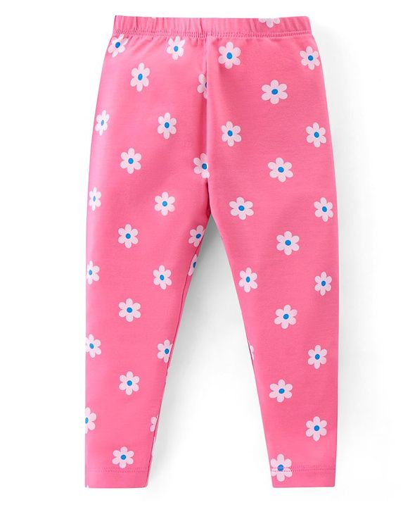 Babyhug Cotton Lycra Knit Full Length Stretchable Leggings with Floral Print Pack of 3 - Multicolour
