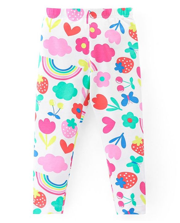 Babyhug Cotton Lycra Knit Full Length Stretchable Leggings with Floral Print Pack of 3 - Multicolour