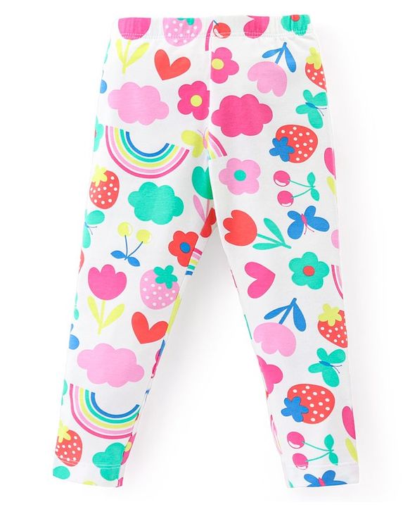 Babyhug Cotton Lycra Knit Full Length Stretchable Leggings with Floral Print Pack of 3 - Multicolour