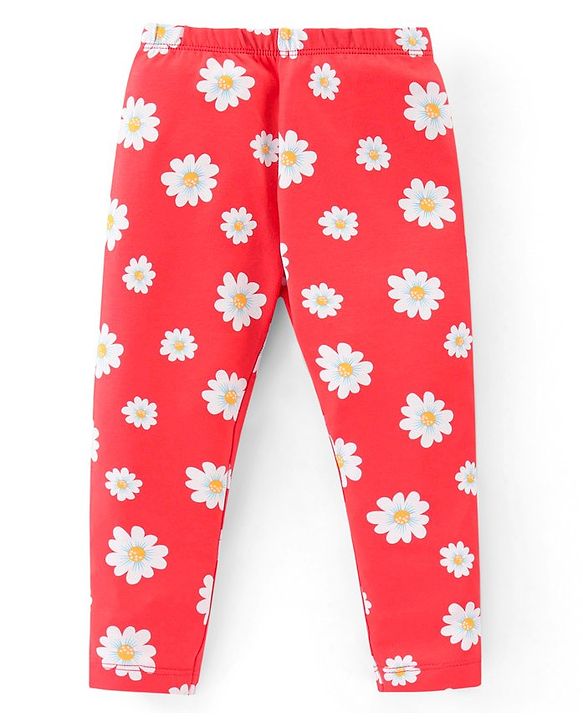 Babyhug Cotton Lycra Knit Full Length Stretchable Leggings with Floral & Polka Dots Print Pack of 3 - Multicolour
