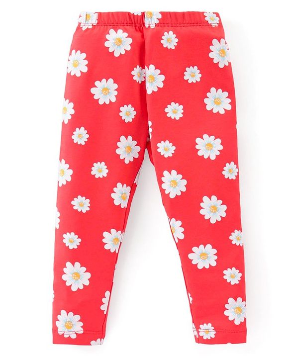 Babyhug Cotton Lycra Knit Full Length Stretchable Leggings with Floral & Polka Dots Print Pack of 3 - Multicolour