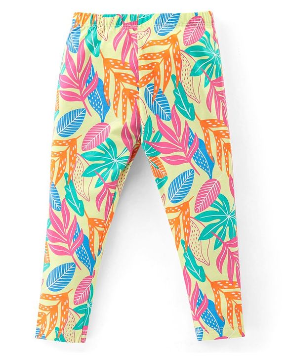 Babyhug Cotton Lycra Knit Full Length Stretchable  Leggings with Floral & Polka Dots Print Pack of 3 - Multicolour